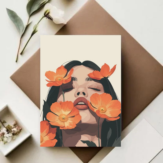 Woman with Red flowers integrated into her face home decor poster for wall