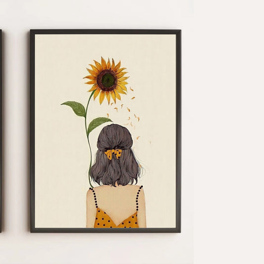 Girl with sun flower aesthetic poster for wall