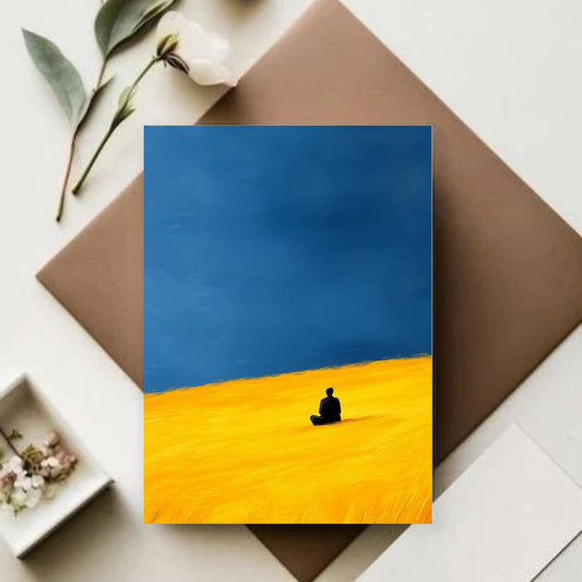 Alone person sitting in the middle of the field poster for wall